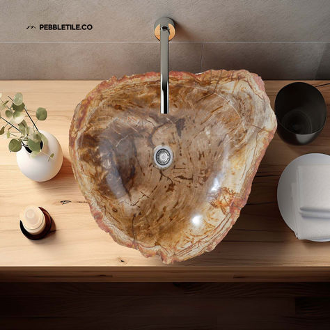 Transform Your Bathroom with a Petrified Wood Stone Vessel Sink - A Touch of Nature's Art Wood In Bathroom, Sink Bowls, Petrified Wood Sink, Natural Stone Bathroom, Stone Sinks, Stone Vessel Sinks, Small Bathroom Sinks, Wood Sink, Modern Sink