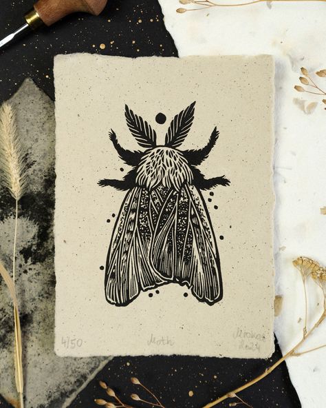 This little moth will be a great gift to nature and insect aficionados! "Moth" linocut is printed with highest quality oil-based ink on beautiful heavy-weight handmade paper. ✷ Size: about 13 x 18 cm / 5 x 7 inch ✷ Handmade paper with torn edges (approx. 180 - 200 g/m2) ✷ Signed and numbered in pencil Limited edition of 50, printed in batches. Each print is slightly different and unique due to the handmade nature of the process. By buying linocut prints you invest in one-of-a-kind, long-lasting Moth Linocut, Fluffy Moth, Cottagecore Prints, Moth Art Print, Lino Art, Moth Art, Linocut Art, Relief Print, Lino Print