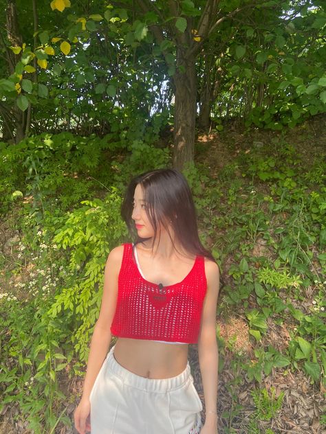 #KAZUHA weverse 220810 Kazuha Lesserafim, Girlfriend Material, Blue Flames, Girl Crush, Korean Girl, Kpop Girls, Dress To Impress, Crochet Top, My Girl