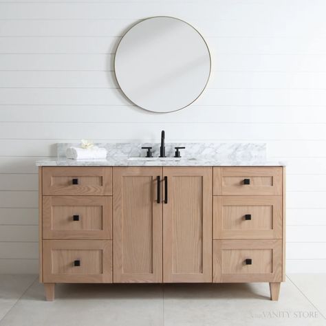 Bathroom Vanities Canada Vanity Wallpaper, White Oak Bathroom, White Oak Vanity, Drawer Sliders, Oak Vanity, Oak Bathroom Vanity, Ceramic Undermount Sink, Oak Bathroom, Undermount Sinks