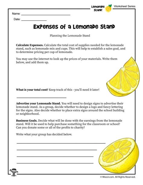 Business for Kids: How to Run a Lemonade Stand | Woo! Jr. Kids Activities Lemonade Business, What Do You Need For A Lemonade Stand, Lemonaid Stand Ideas Kids Easy, Free Lemonade Stand Printables, Lemonade Stand Lesson Plan, Lemonade Stand Supplies, Kids Lemonade Stands, Kids Lemonade, Diy Lemonade Stand