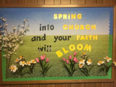 Spring Church Sign Sayings, Spring Church Bulletin Boards, Spring Bulletin Boards For Church, Bulletin Board Ideas For Church, Church Poems, Church Bulletin Board Ideas, Garden Bulletin Boards, Jesus Bulletin Boards, Christian School Bulletin Boards