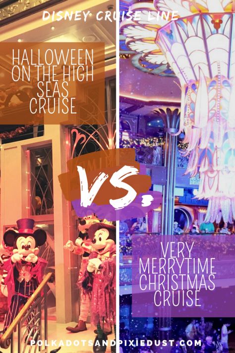 Halloween on the High Seas or the Very Merrytime Christmas Cruise? Which Disney Cruise Line Vacation do you CHOOSE? Here's a review of everything you need to know for both cruises so you can make the best vacation decision! #polkadotpixies #disneyhalloweencruise #disneycruise #disneychristmascruise #disneycruiseline #cruisevacation Disney Cruise Halloween On The High Seas, Halloween On The High Seas, Disney Halloween Cruise, Disney Cruise Vacation, Christmas Cruise, Christmas Things To Do, Disney Cruise Tips, Disney Christmas Shirts, Christmas Cruises