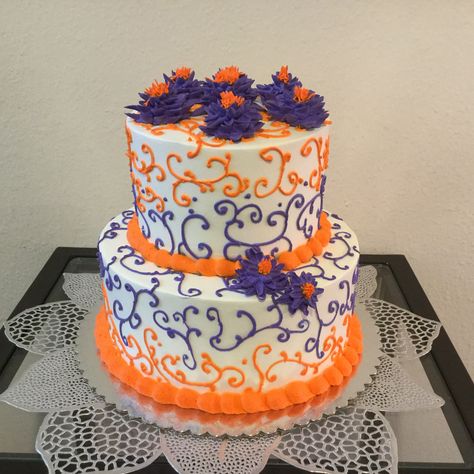 Purple and orange cake. Purple And Orange Cake, Orange Birthday Cake, Orange Wedding Cake, Different Types Of Cakes, Orange Birthday, Birthday Sheet Cakes, Sheet Cakes, Half Baked, Types Of Cakes