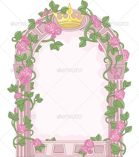 Romantic Floral Fairy Tale Frame. EPS 8 (editable), JPG (high resolution) Princess Sign, Rococo Aesthetic, Frame Download, Floral Fairy, Vector Border, Drawing Ideas List, Fairy Tale Illustration, Frame Vector, Fairytale Illustration