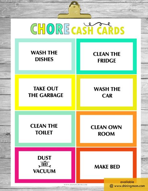 Chore Cards Printable Free, Diy Family Chore Chart, Chore Jar, Printable Chore Cards, Free Chore Chart, Mom Bucks, Chore Chart Pictures, Free Printable Chore Charts, Chore Cards