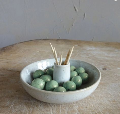 Stoneware Dish with Toothpick Holder | Edwin Loy Home Olive Dishes, Stoneware Dishes, Toothpick Holder, Reactive Glaze, Creative Co Op, Appetizer Plates, Antique Farmhouse, Toothpick, Serving Piece