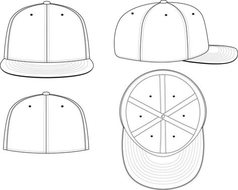 Fitted Cap Hat Vector Technical Drawing Illustration Blank Streetwear Mock-up Template for Design and Tech Packs CAD Brim Baseball Hat Cap Drawing, Five Panel Hat, Hat Template, Topi Snapback, Flat Drawings, Blank Hats, Hat Vector, Drawing Template, Flat Bill Hats