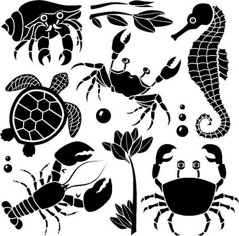 Sea Creatures Drawing, Hand Carved Stamps, Silhouette Images, Stencil Patterns, Silhouette Art, Diy Prints, Fish Art, Stencil Designs, Linocut Prints