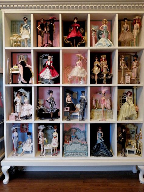 I anticipate it will always be a "work in progress" - I am certain that I will be inspired to swap out displays as time goes on. Barbie Room, Barbie Diorama, Diy Display, Toy Display, Barbie Doll House, Doll Display, Barbie House, Barbie Dream, Barbie Furniture