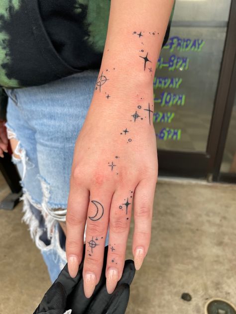 Tattoo, hand tattoo, crescent moon