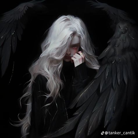 White Hair Girl Art, Female Character Aesthetic, Red Queen Quotes, Wings Art, Black Wings, Female Character Design, Hair Art, Character Portraits, Wisteria