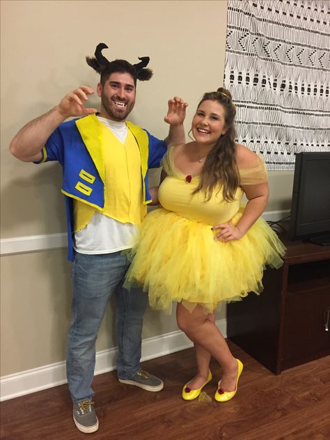 Couple Halloween costume - beauty and the beast. Put vampire teeth on your bottom teeth to make beats fangs (: Beauty And Beast Couple Costume, Beauty And The Beast Costume Couple, Beauty And The Beast Couples Costume, Beauty And The Beast Halloween Costumes, Cool Couple Costumes, Netflix And Chill Costumes, Beauty And The Beast Halloween Costume, Coolest Halloween Costumes, Fairly Odd Parents Costume