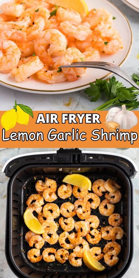 This Air Fryer Lemon Garlic Shrimp recipe is so easy to make and perfectly combines the delicious flavors of lemon and garlic. Garlic Shrimp Recipes Healthy, Airfryer Ideas, Air Fried Shrimp, Beach Dinners, Lemon Shrimp Recipes, Cooking Shrimp, Air Fryer Shrimp, Air Fryer Garlic, Lemon Shrimp