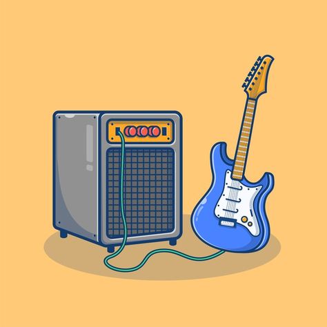 Electric Guitar Illustration, Playing Guitar Illustration, Guitar Cartoon, Music Themed Cakes, Music Clipart, Guitar Illustration, Guitar Vector, Moon Cartoon, Guitar Drawing