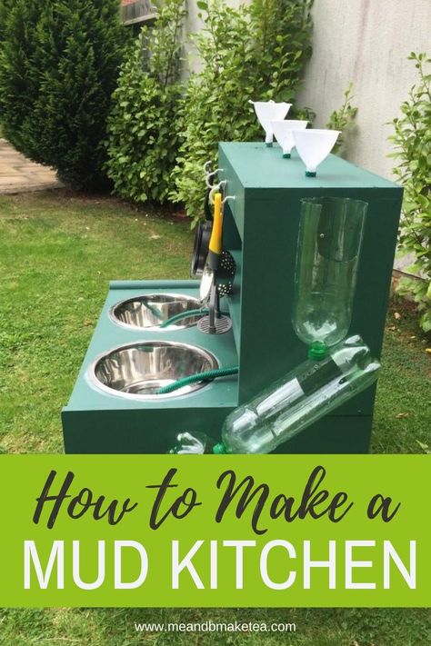 How to Build a DIY Mud Kitchen Using Old Wardrobes or furniture. This upcycle project is fun and pretty easy to make. toddlers and young children love to play with mud ktichens, developing their gross motor and fine motor skills and engaging in role-play activities.  #mudkitchen #diy #howtomakeamudkitchen #playkitchen #outdoorplay  Me and B Make Tea | Parenting Tips, Travel and Play 5.5k followers Upcycled Desk, Kitchen For Kids, Upcycle Desk, Mud Kitchen For Kids, Mud Kitchens, Outdoor Sink, Kitchen Toy, Kids Mud, Diy Mud Kitchen