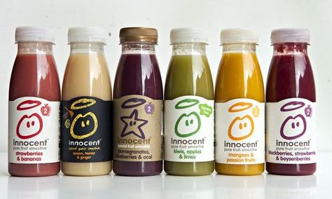 Article on Wackaging: do we want our food to talk back? Talking about use of informal language on packaging and how it has become normalised, thanks to Innocent smoothies Innocent Smoothie, Yogurt Packaging, Bottle Designs, Juice Branding, Juice Packaging, Coconut Smoothie, Food Combining, Beer Packaging, Chocolate Packaging