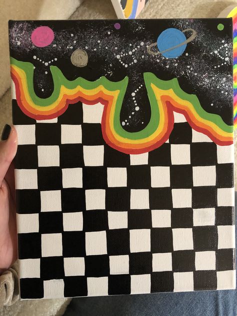 Pintar Aesthetic, Space Canvas Painting, Trippy Checkerboard, Space Canvas, Independent Study, Psychadelic Art, Cute Canvas Paintings, Cute Canvas, Paint Paint