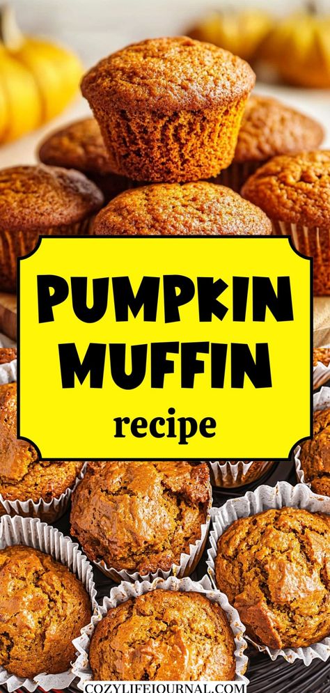 Pumpkin muffins stacked on a table with a recipe title overlay. Simple Pumpkin Muffins, Pumpkin Pie Muffins, Easy Pumpkin Muffins, Best Pumpkin Muffins, Pumpkin Muffins Recipe, Delicious Fall Recipes, Pumpkin Muffins Easy, Pumpkin Muffin Recipes, Pumpkin Spice Recipe