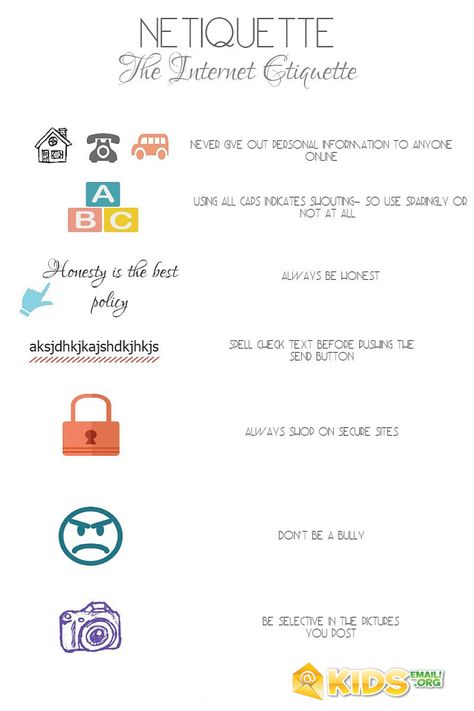 Netiquette Social Media Etiquette Poster, Netiquette Poster Design, Rules Of Netiquette Poster, Netiquette Poster, Online Etiquette, Social Media Etiquette, Kids Email, Security Awareness, Living Skills