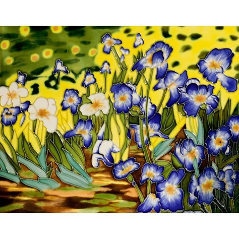 La Pastiche Hand-carved Van Gogh 'Irises' Trivet/Wall Accent Tile (Ceramic) Irises Painting, Tile Accent Wall, Van Gogh Irises, Painting Ceramic Tiles, Wall Accent, Van Gogh Paintings, Accent Tile, Post Impressionists, Irises