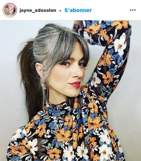 Grey Curtain Bangs, Grey Hair Curtain Bangs, Gray Hair Curtain Bangs, Grey Hair Fringe, Straight Grey Hair, Grey Ponytail, Grey Hair With Bangs, Black And Grey Hair, Gray Hairstyles