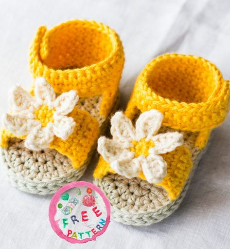 Daisy Delight Baby Sandals Free Pattern 2021 - hotcrochet .com Crochet Baby Sandals Free Pattern, Baby Sandals Crochet, Crochet Baby Shoes Tutorial, Crochet Baby Sandals Pattern, Crochet Baby Shoes Free Pattern, Crochet Sole, Crochet Baby Socks, Baby Bootees, Crochet Slippers Free Pattern