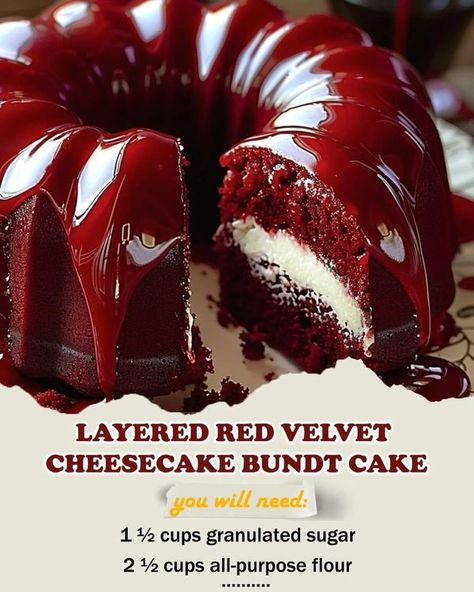 Christmas All Year Around❄️ ☃️ | Layered Red Velvet Cheesecake Bundt Cake  | Facebook Bundt Red Velvet Cake, Red Velvet Bundt, Red Velvet Bundt Cake, Red Velvet Cakes, Velvet Cakes, Bolo Red Velvet, Red Velvet Recipes, Red Velvet Cake Recipe, Nothing Bundt