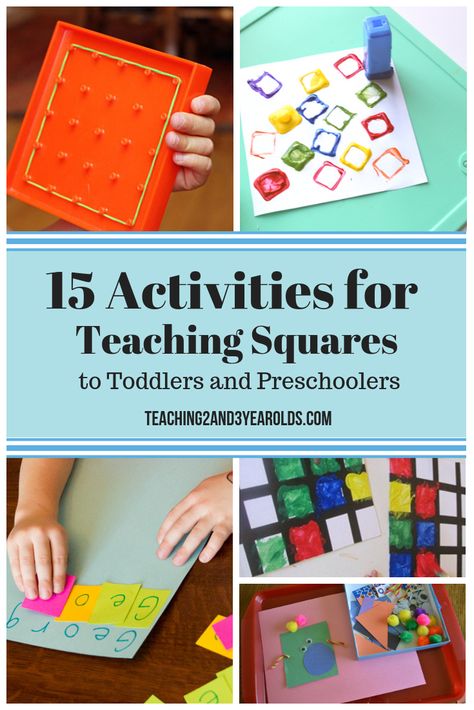 These 15 square activities are great for toddlers who are learning their shapes. Excellent at home and in the preschool classroom! Free squares printable packet included! #squares #shapes #printables #toddlers #preschoolers #AGE2 #AGE3 #AGE4 #teaching2and3yearolds Square Activities, Childcare Themes, Shape Activities Preschool, Toddler Lessons, Daycare Forms, Teaching Shapes, Lesson Plans For Toddlers, Preschool Activities Toddler, Shapes Preschool