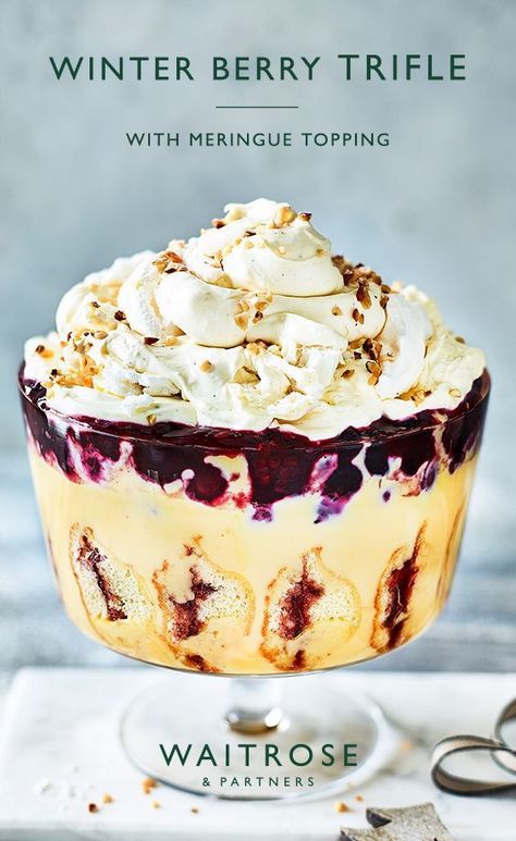 Holiday Trifle, Christmas Trifle Recipes, Trifle Bowl Recipes, Waitrose Food, Trifle Dessert Recipes, Christmas Trifle, Meringue Topping, Trifle Recipes, Oreo Desserts