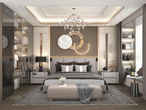 Luxury Ceiling Design, Unique Bedroom Design, False Ceiling Bedroom, Bilik Idaman, Bedroom Interior Design Luxury, Luxury Room Bedroom, Bedroom Door Design, Modern Bedroom Interior, Luxury Bedroom Design