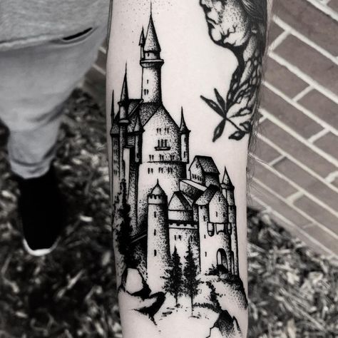 Floating Castle, Castle Tattoo, Tattoo Inspiration Men, Fantasy Tattoos, Leg Sleeves, October 27, Arm Sleeve, Body Tattoos, Deathly Hallows Tattoo