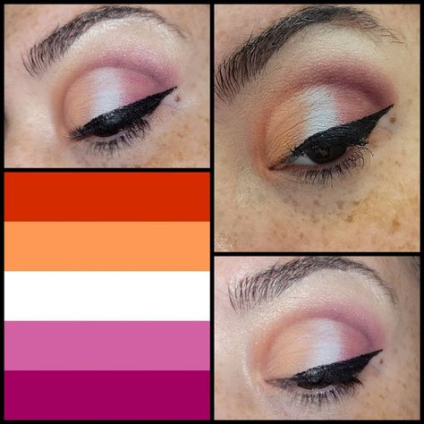 Lesbian Flag Inspired Makeup, Lesbian Flag Eyeshadow, Lesbian Makeup, Pride Eyeshadow, Pride 2023, Lesbian Pride Flag, Cute Eyeshadow Looks, Pride Makeup, Lesbian Flag