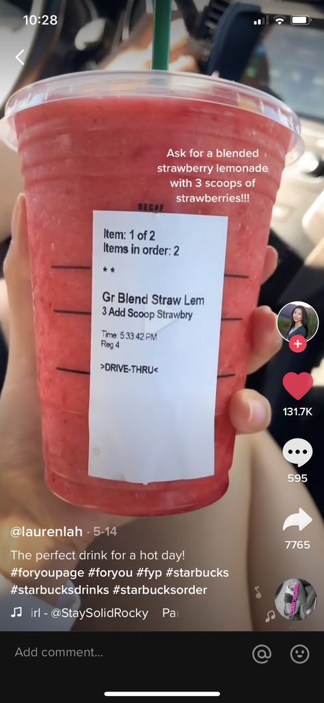 Delicous Strbucks drink from Tik Tok Frozen Strawberry Lemonade, Starbucks Secret Menu Recipes, Starbucks Orders, Starbucks Drinks Diy, Secret Starbucks Recipes, Iced Starbucks Drinks, Coffee Recipes Starbucks, Secret Starbucks Drinks, Frozen Strawberry