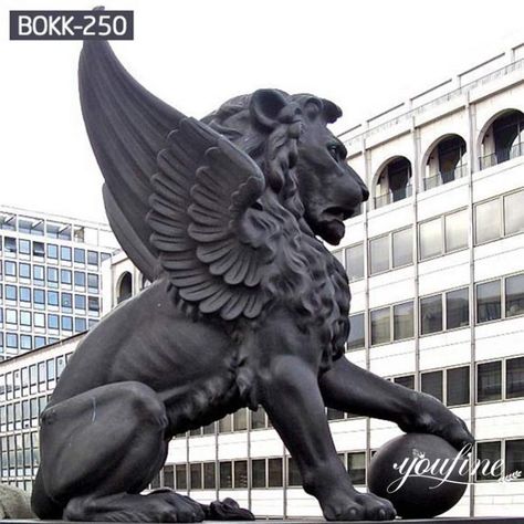 Life Size Bronze Statue of a Lion and a Ball Outdoor Decor for Sale BOKK-261-YouFine Sculpture Statue With Wings, Garden Statues For Sale, Winged Lion, Lion Statue, Statues For Sale, Statue Sculpture, Lion Art, Animal Statues, Lion Tattoo