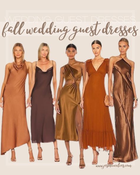 Fall wedding guest dresses Late Fall Wedding Guest Dress, Earth Tones Wedding Guest Dress, Dresses To Wear To A Wedding 2023, Fall Wedding Guest Dress Cocktail, Fall Wedding Cocktail Dress, Earth Tone Wedding Guest Outfits, Brown Wedding Guest Outfit, Earth Tone Dresses Wedding Guest, Brown Dress Wedding Guest