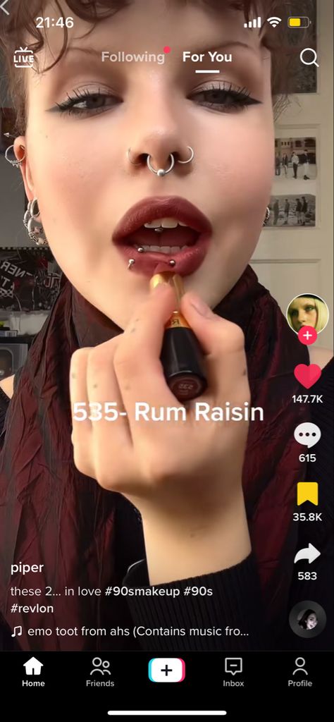 Rum Raisin Revlon, Revlon Rum Raisin Lipstick, Dopamine Makeup, Rum Raisin Lipstick, 90s Vampy Makeup, Revlon Rum Raisin, Raisin Lipstick, Rum Raisin, Swag Makeup