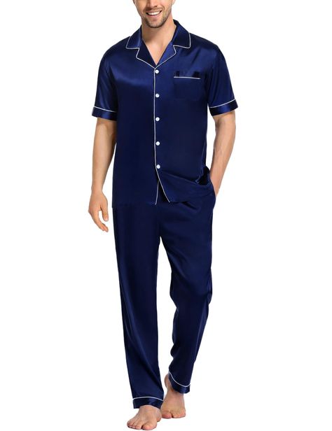 PRICES MAY VARY. PREMIUM SATIN FABRIC: Men Pajama Set is made of premium silky satin material - 95% Polyester and 5% Spandex, which is super soft, lightweight, breathable, and skin-friendly. Enjoy a silky and soft time with LecGee mens loungewear set SHORT SLEEVE BUTTON DOWN TOP: Mens pajama shirts with notch collar,chest pocket, button down closure, classic and elegant pajama top for men. Great for sleeping, casual wearing, or lounging around the house or yard all day PANTS WITH TWO POCKETS: Th Loungewear Set Shorts, Mens Pajama, Satin Pajama, Mens Pajamas Set, Sleep Wear, Mens Loungewear, Satin Pyjama Set, Satin Pajamas, Notch Collar