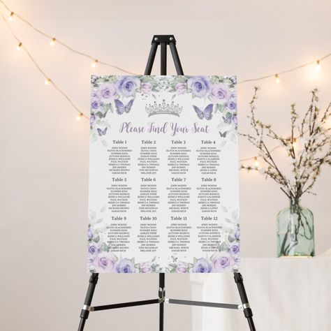 Debut Themes, Butterfly Sweet 16, Floral Seating Chart, Cinderella Quinceanera Themes, Cinderella Quinceanera, Sweet 16 Party Favors, Cinderella Theme, Quince Decorations, Sweet 16 Decorations