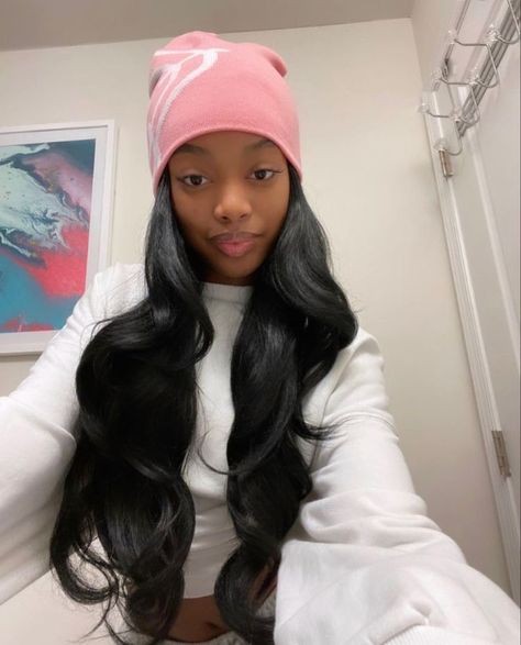 Silk Press Natural Hair, Beanie Fits, Ig Girls, Girl Beanie, Flat Iron Hair Styles, Tomboy Style Outfits, Pink Girly Things, Black Girls Hairstyles, Straight Hair