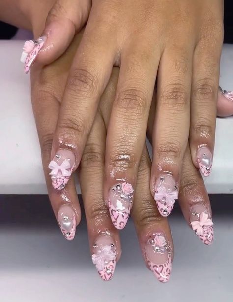 Pink Cheetah Print Nails, Pink Cheetah Nails, Pink Bling Nails, Sanrio Aesthetic, Cheetah Print Nails, Sweet Nails, Nails 2017, Acrylic Pink, Cheetah Nails