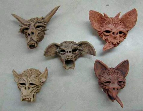 Gargoyle faces Second Citadel, Gargoyle Tattoo, Gothic Gargoyles, Nursery Plants, Living Stones, Interesting Objects, Clay Monsters, Clay Faces, Mythical Beast