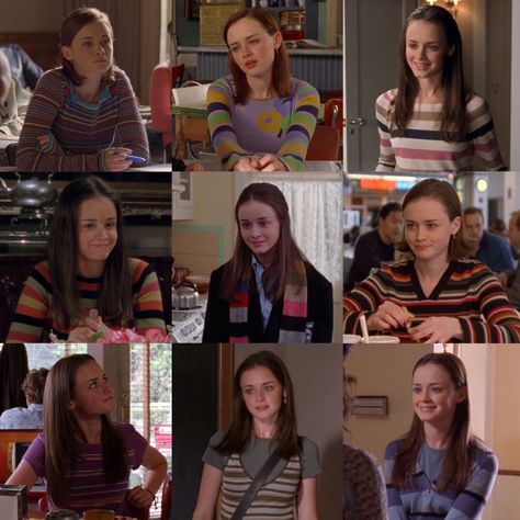 Rory Gilmore Season 4, Gossip Girl Party, Gilmore Outfits, Gilmore Style, Gilmore Girls Rory, Girls Party Outfits, Striped Sweaters, Alexis Bledel, Lorelai Gilmore