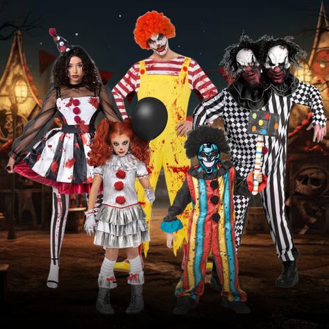 Group, Family and Couples Costume Inspo 👻👿💀🤡⁠ ⁠ We have curated collections for Halloween themes, so you will have plenty of inspiration and choices when planning your group costumes for this year's Halloween!⁠ ⁠ Here are a few great themes for groups: Scream, Chucky, Addams Family, Beetlejuice, Scooby Doo, Creepy Clowns, Scary Skeletons, Devils & Angels, Possessed Nuns, and Ghastly Ghosts.⁠ ⁠ We have plenty more to choose from on our website - link in bio ✨️⁠ ⁠ Clowns Scary, Creepy Clowns, Couples Costume, Costume Inspo, Creepy Clown, Group Costumes, Addams Family, Couples Costumes, Beetlejuice