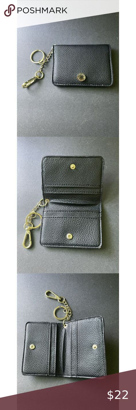 STEVE MADDEN BIFOLD WALLET CARD CASE ORGANIZER BLACK GOLD FAUX LEATHER KEYCHAIN