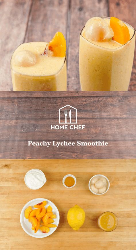 Lychees are small tropical fruits with delicate white flesh possessing a fragrant, floral bouquet. Partner these culinary gems with good 'ol American peaches, and you have a match made in heaven, or as we call it, our test kitchen. Let this smoothie shine its wondrous light upon you, and be blessed with celestial flavor. Lychee Smoothie, Homechef Recipes, Strawberry Colada, Greek Yogurt Smoothie, Honey Smoothie, Park Ideas, Coconut Smoothie, Healthier Food, Pineapple Smoothie