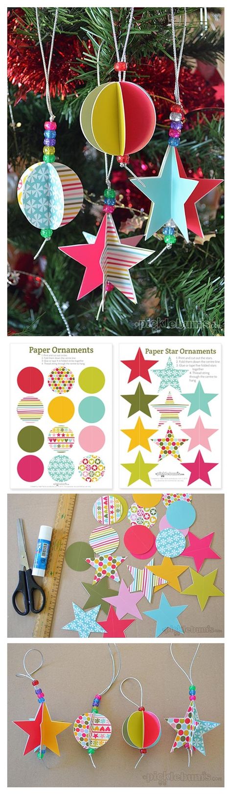 ces embellissements en 3D peuvent aussi prendre place sur nos pages et cartes : il suffit de faire le collage normalement jusqu'au dernier collage, puis au lieu de coller les deux dernières formes "dos à dos", de les coller sur la page ou carte... Paper Christmas Decorations, Paper Ornaments, 3d Christmas, Noel Christmas, Christmas Paper, Christmas Activities, Homemade Christmas, Xmas Crafts, Diy Christmas Ornaments