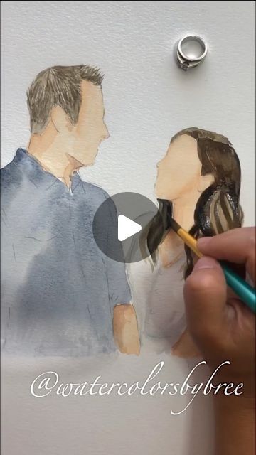 Bree Copley on Instagram: "I have painted countless faceless watercolors of so many individuals, that being said I rarely get the opportunity to paint my family or myself.  Today I painted this portrait as a gift to my husband to celebrate 14 years together. This is my process of “painting faceless” 💛 . . #facelesswatercolor #watercolorvideos  #watercolortutorials #watercolortherapy  #customportrait  #anniversarygift  #watercolorartist" Faceless Watercolor Portrait Tutorial, Faceless Painting Portraits, Watercolor Art Person, Faceless Painting, Watercolor Portrait Tutorial, Portrait Painting Tutorial, Portrait Tutorial, Painting Portraits, Faceless Portrait