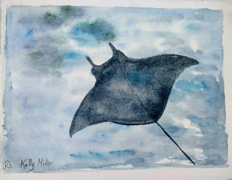 Drawing Manta Ray, Manta Ray Watercolor, Stingray Watercolor Painting, Watercolour Stingray, Flying Manta Ray Art, Manta Ray Watercolor Paintings, Sting Ray Watercolor, Sting Rays, Freedom Art