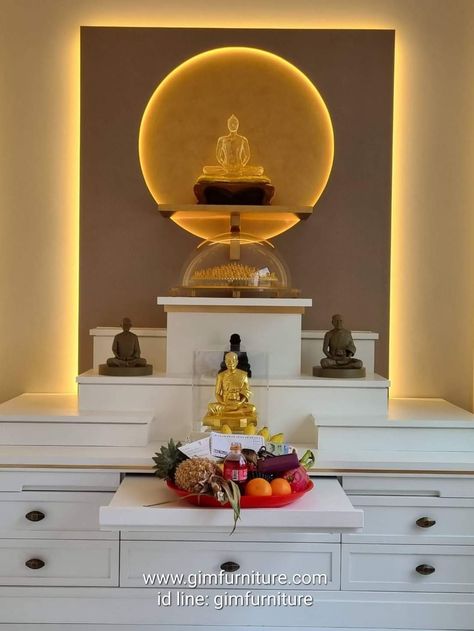 Buddha Temple Design For Home, Buddha Room Design Modern, Buddha Altar Design, Chinese Altar Design, Buddha Room Design, Chinese House Design, Pooja Room Ideas Indian, Buddha Room, Marriage Wall Art